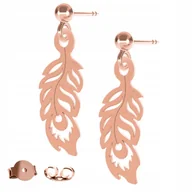 Kolczyki - Kolczyki Pawie Pióro Piórko różowe złoto 925 - miniaturka - grafika 1