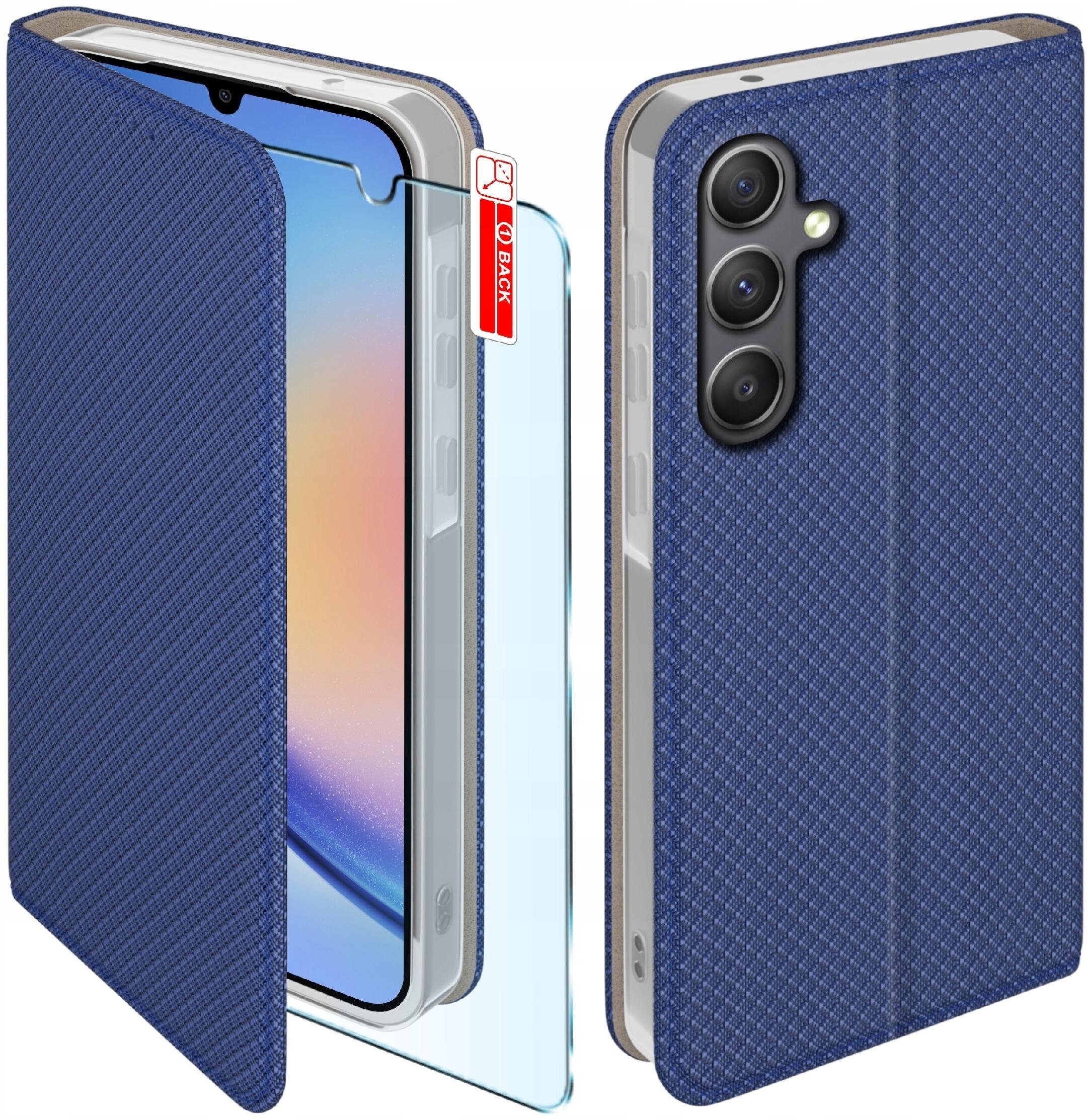 krainaGSM Etui Z Klapką Do Samsung A34 5G Zamykane Granatowy Futerał + Szkło 9H