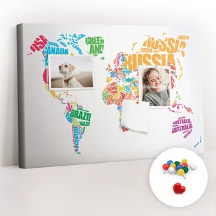 Szkolna Tablica korkowa 60x40 cm, Kolorowe Pinezki, wzór Kolorowe nazwy krajów - Tablice i flipcharty - miniaturka - grafika 1