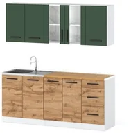 Meble kuchenne - Kuchnia Mała Modułowa Nowoczesna Blat 2.0m Biały Butelkowa Zieleń Dąb Wotan - miniaturka - grafika 1