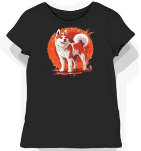 Koszulka damska czarna z motywem białego akity w czerwieni. L - Koszulki i topy damskie Koszulka damska czarna z motywem białego akity w czerwieni. L - Koszulki i topy damskie - miniaturka - grafika 1