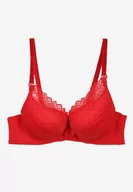 Biustonosze - Czerwony Koronkowy Biustonosz Push Up na Regulowanych Ramiączkach Zapinany na Haftki Ellsina - miniaturka - grafika 1