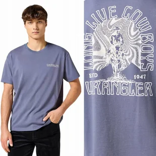 Wrangler GRAPHIC TEE luźna niebieska bawełniana koszulka t-shirt nadruk XL - Koszulki męskie - miniaturka - grafika 1