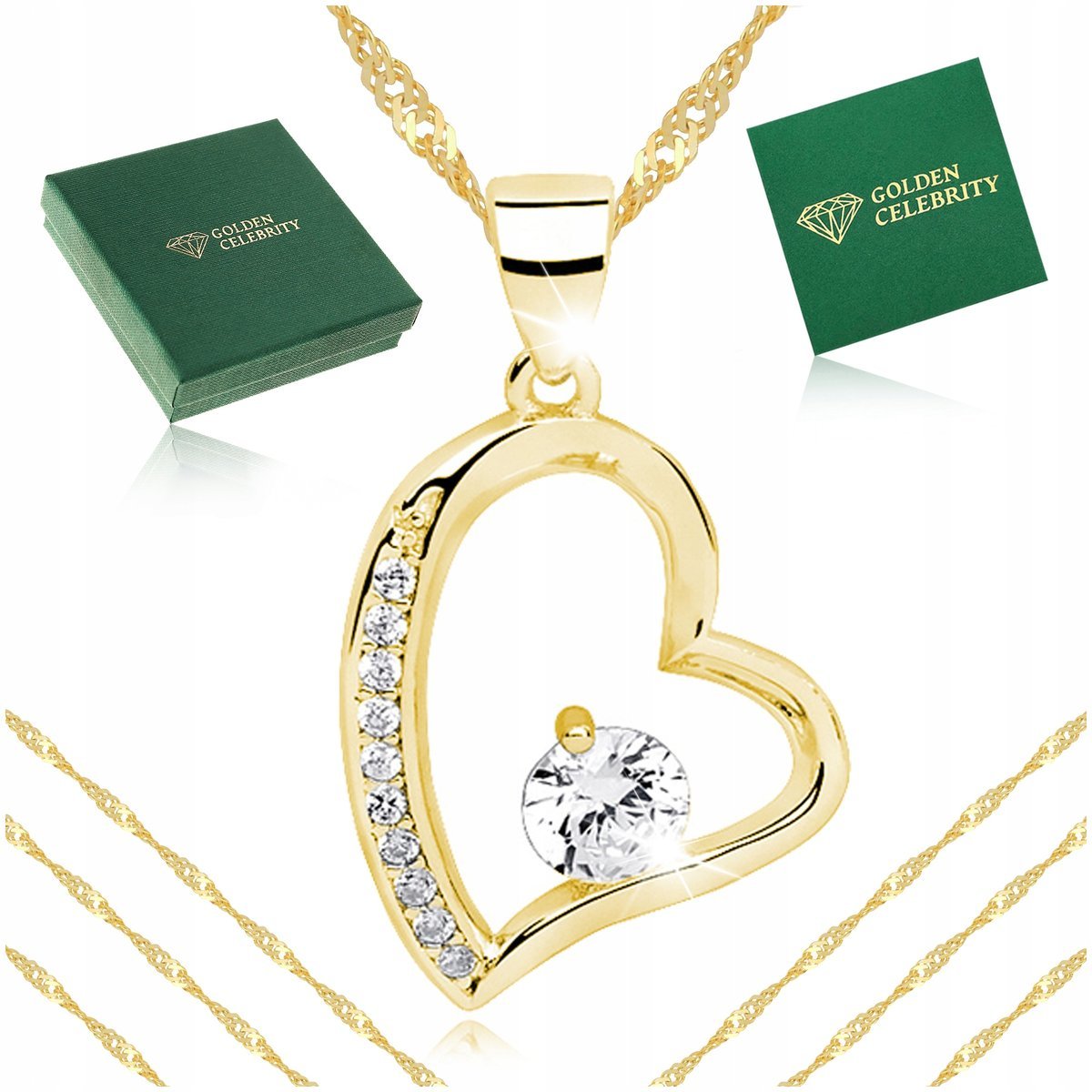 Złoty Naszyjnik Serce Celebrytka Z Cyrkonią Srebro 925 Złoto 585 Pozłacany