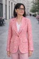 Marynarki i żakiety damskie - Marynarka damska kwiatowa koralowa lekka blazer Włoska Uni - miniaturka - grafika 1