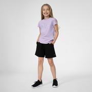 Spodnie i spodenki dla dziewczynek - Dziewczęce spodenki dresowe 4F 4FJSS22TSHOF174 - czarne - 4F JUNIOR - miniaturka - grafika 1