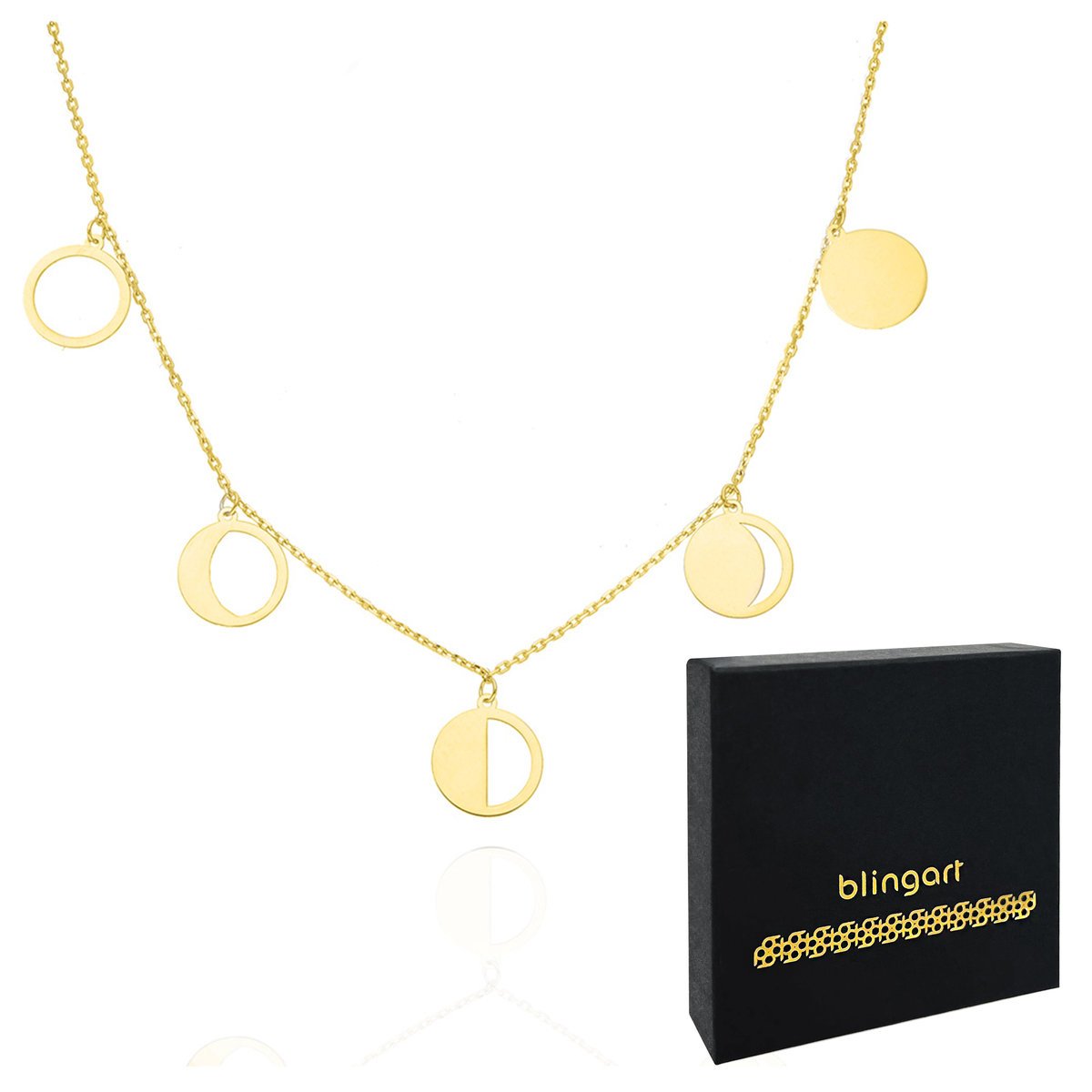 Naszyjnik srebrny damski FAZY KSIĘŻYCA pozłacany