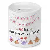 Skarbonki - Skarbonka na Urodziny 40 40te 40-te na Prezent z Nadrukiem ze Zdjęciem + Opakowanie na prezent (wzór 02) - miniaturka - grafika 1