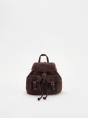 Plecaki - Reserved - Zamszowy plecak z kieszeniami - ciemnobrązowy - miniaturka - grafika 1