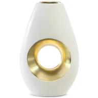 Wazony i flakony - Wazon Dekoracyjny Ceramiczny Mira 19X8X30 Biały + Złoty - miniaturka - grafika 1