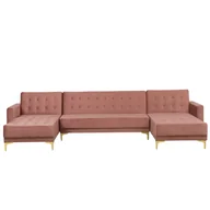 Sofy i kanapy - Beliani Sofa rozkładana podkowa welurowa różowa ABERDEEN - miniaturka - grafika 1