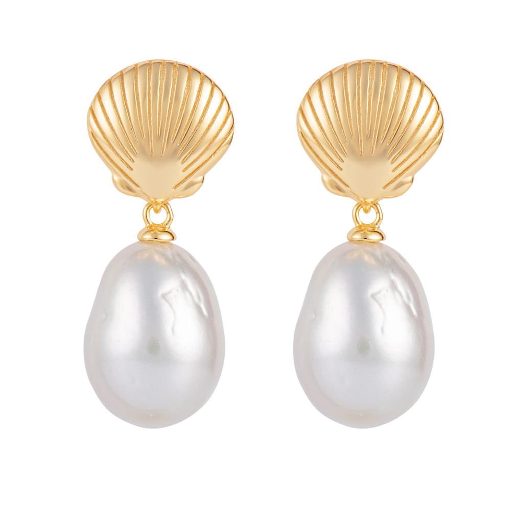 ENAYA CRISTA SHELL Wiszące srebrne kolczyki naturalne perły duże białe muszle