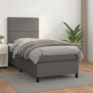 Lumarko Łóżko kontynentalne z materacem, szare, ekoskóra 90x200 cm - Łóżka - miniaturka - grafika 1