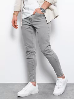 Spodnie męskie - Spodnie męskie jeansowe o kroju SLIM FIT - szare V1 P1058 - grafika 1