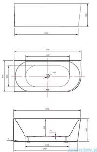 The North Bath Calia wanna wolnostojąca przyścienna lewa 170x80cm + syfon Klik-klak 6845-1701L - Wanny z hydromasażem - miniaturka - grafika 2