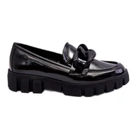 Mokasyny damskie - Vinceza Damskie Lakierowane Mokasyny Na Platformie Czarne Bennett - miniaturka - grafika 1