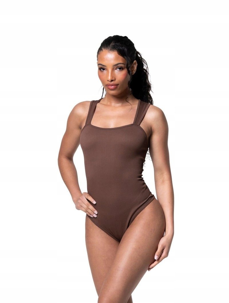 Body modelujące z prążkowanym dekoltem w kwadrat HEYSHAPE S