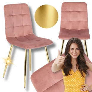 Krzesło Welurowe Jadalnia Glamour Złote Nogi Salon Do Toaletki Różowe York - Krzesła - miniaturka - grafika 1
