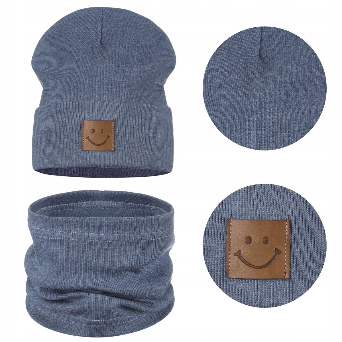 CZAPKA i KOMIN DZIECIĘCY Komplet Dziecka Zestaw BAWEŁNA 95% NIEBIESKI 40-46