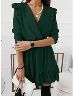 Sukienki - Rozkloszowana sukienka z falbankami MOLLY - butelkowa zieleń - miniaturka - grafika 1