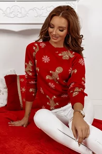 Swetry damskie - Sweter świąteczny czerwony Ciastek - SHOPAHOLICS DREAM - grafika 1