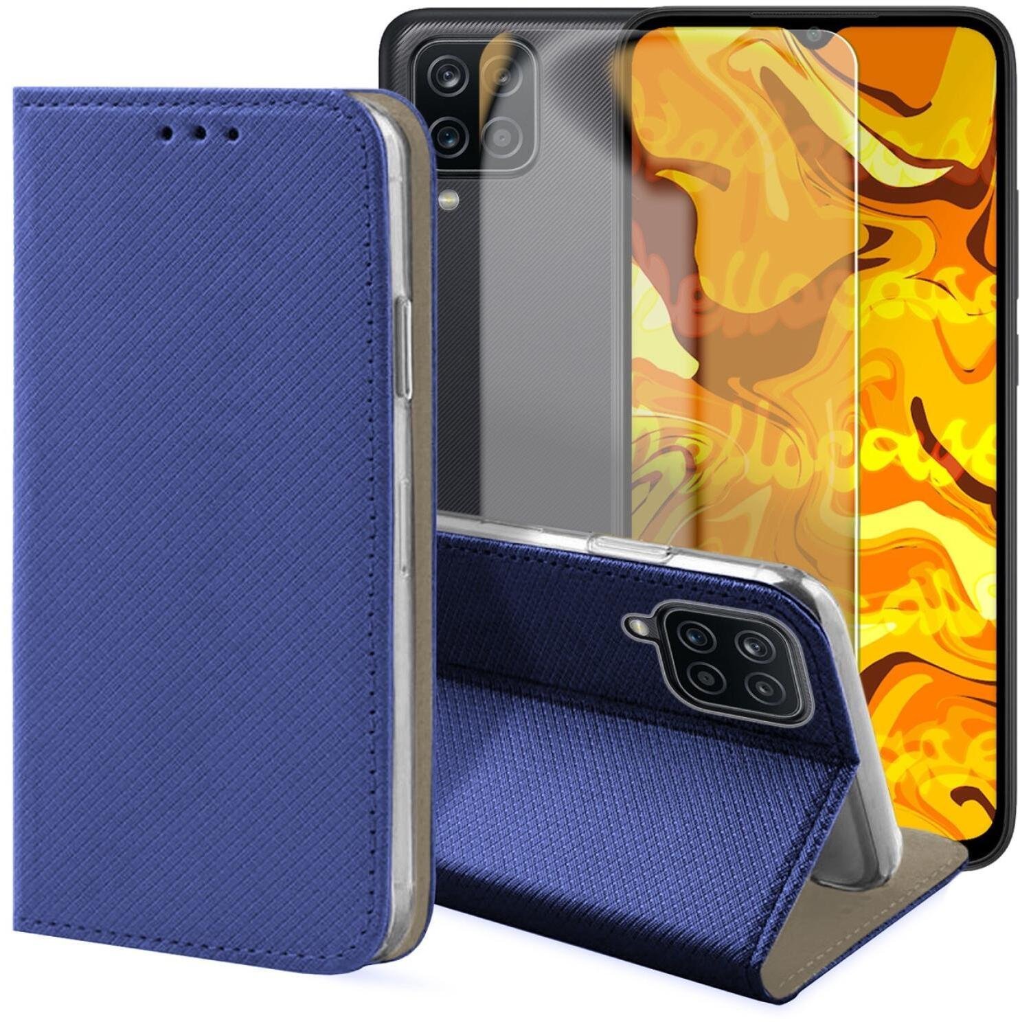 krainaGSM Etui z Klapką Do Samsung Galaxy A12 / M12 Granatowe, Magnetyczne Szkło