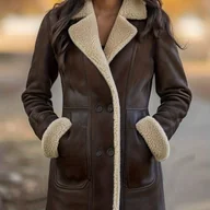 Kurtki damskie - TEMU ELFNOKTO Elegancka Damska Kurtka Zimowa z Kołnierzem i Podwójnym Zapięciem z Ekoskóry z Kieszenią na Klapie – Jednokolorowy Ciepły Płaszcz - miniaturka - grafika 1