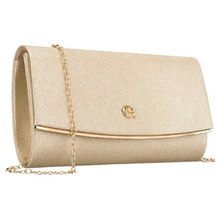 Wizytowa, złota torebka damska wykonana z tkaniny syntetycznej zamykana klipsem magnetycznym - Rovicky - Torebki damskie - miniaturka - grafika 1