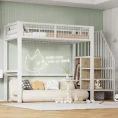 Łóżka dla dzieci i młodzieży - Łóżko piętrowe 90x200 cm z szafą i schodami - metalowa rama - białe - miniaturka - grafika 1