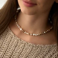 Naszyjniki - Choker / naszyjnik "Sweet Dessert" z naturalnych pereł słodkowodnych - srebro 925 pozłacane/ S - miniaturka - grafika 1