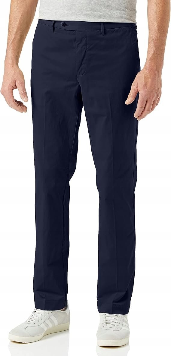HACKETT LONDON GRANATOWE SPODNIE CHINOS PROSTE Z GUZIKIEM 28/S 7AA