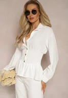 Koszule damskie - Biała Koszula z Marszczoną Talią i Ozdobnymi Guzikami Dapnelli - miniaturka - grafika 1