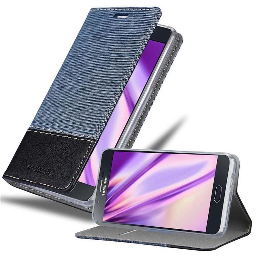 Etui Cadorabo do Samsung Galaxy A8 2015 w kolorze DARK BLUE BLACK Etui na telefon komórkowy z magnetycznym zamknięciem, funkcją podstawki i miejscem na kartę Etui Etui ochronne Etui z klapką w stylu książki