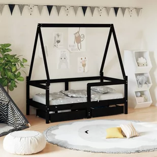 vidaXL Rama łóżka dziecięcego z szufladami, czarna, 70x140 cm, sosnowa - Łóżeczka i kojce - miniaturka - grafika 1