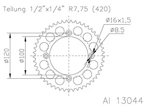 Corona plato transmision ESJOT Aluminio 51-13044 53 dientes - Części motocyklowe - miniaturka - grafika 1
