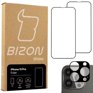 Bizon Szkło hartowane Glass Edge - 2 sztuki + ochrona na obiektyw, iPhone 13 Pro, czarne - Szkła hartowane na telefon - miniaturka - grafika 1