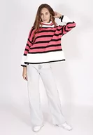 Swetry damskie - SOHUMAN Damski sweter rozytowy dżersej, różowy/biały/czarny, 38-40, Różowy/biały/czarny, 38-40 - miniaturka - grafika 1