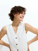 Marynarki i żakiety damskie - Reserved - Kamizelka z dodatkiem lnu - złamana biel - miniaturka - grafika 1