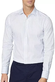 Koszule męskie - Hackett London Męska koszula w paski Fine Melange, Biały (białe/niebo), S - grafika 1