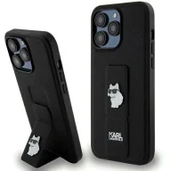 Etui i futerały do telefonów - Etui Karl Lagerfeld Gripstand Saffiano Choupette Pins na iPhone 13 Pro / 13 - czarne - miniaturka - grafika 1