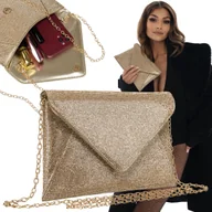 Torebki damskie - Torebka damska kopertówka Peterson z cyrkoniami elegancka torba na łańcuszku, złoty - miniaturka - grafika 1