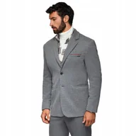 Marynarki męskie - Dzianinowa męska marynarka o dopasowany kroju jasnoszara V2 OM-BLZB-0100 S - miniaturka - grafika 1