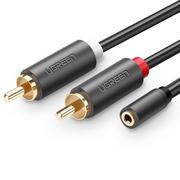 Kable - UGREEN Ugreen Premium kabel audio stereo 3,5 mm, wtyk jack do 2RCA, pozłacane styki, do smartfonów, MP3, tabletów, kina domowego, 20 cm - miniaturka - grafika 1