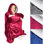 Koce - Ponczo telewizyjne z kapturem Hoodie - kocobluza z futerkiem, ciepłe, długi rękaw, duża kieszeń - miniaturka - grafika 1