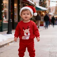 Komplety dla niemowląt - TEMU Odpowiedni na jesienne i zimowe sporty na świeżym powietrzu, dla chłopców, niemowląt chłopców, Haftowany czerwony jeleń w szaliku, haftowane - miniaturka - grafika 1