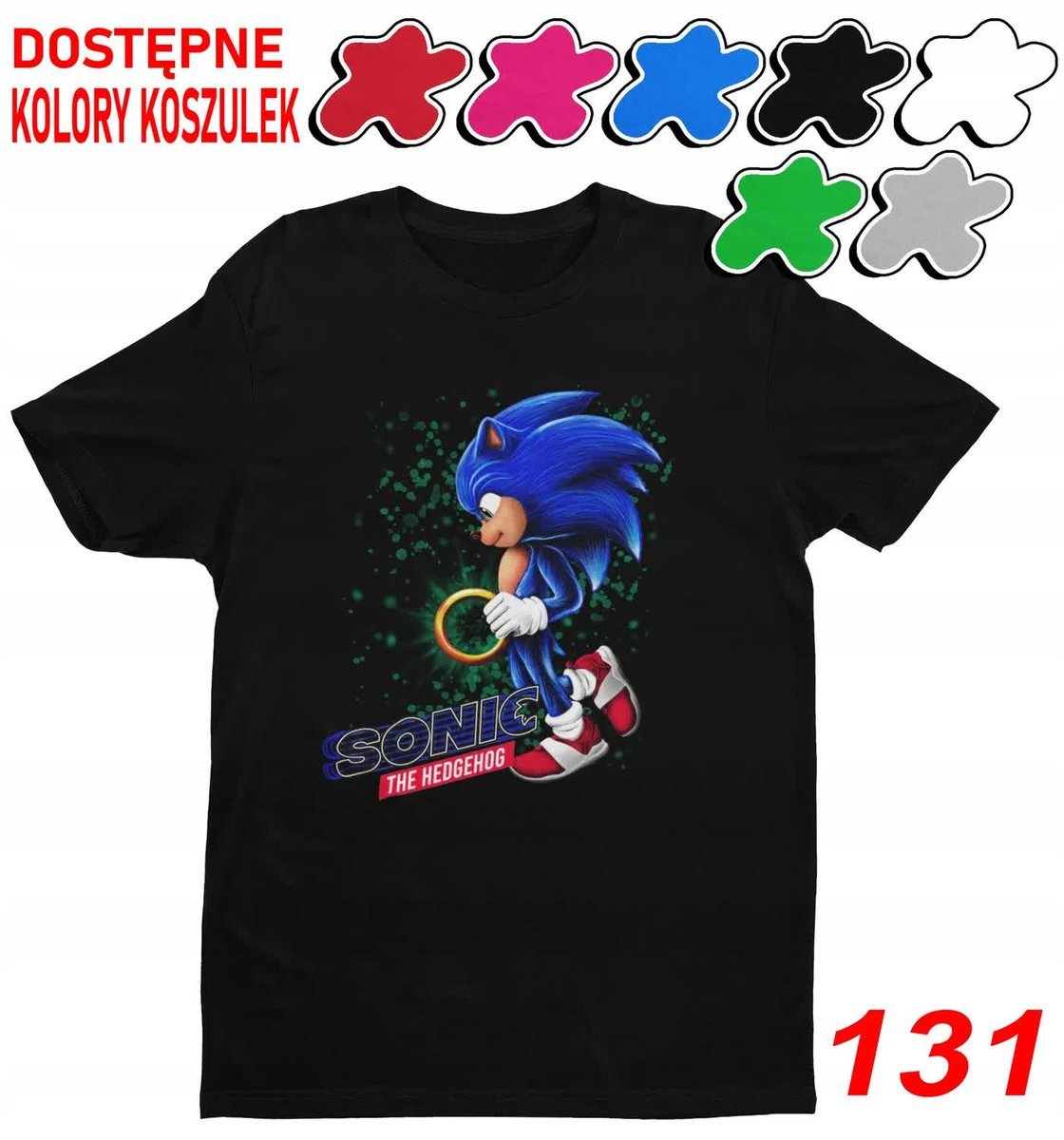 Dziecięca Koszulka Z Nadrukiem Sonic Sonik Szybki Błyskawica -L 146-152