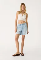 Spodenki damskie - Stradivarius D93 Szorty denimowe longline z gwiazdami Jasnoniebieski 36 - miniaturka - grafika 1