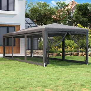 Namiot imprezowy z 8 ścianami z siatki, antracyt, 3x9 m, HDPE - Pawilony ogrodowe - miniaturka - grafika 1