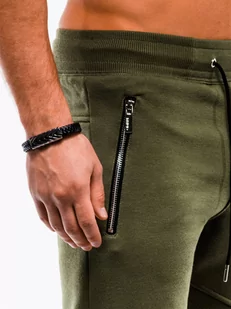 Krótkie spodenki męskie dresowe - oliwkowe W051 - Spodenki męskie - miniaturka - grafika 2