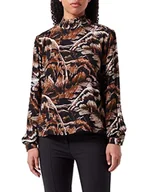 Bluzki damskie - KAFFE damska bluzka z wysokim dekoltem z długim rękawem z nadrukiem, brązowy ton Big Liaf Print, 36 - miniaturka - grafika 1